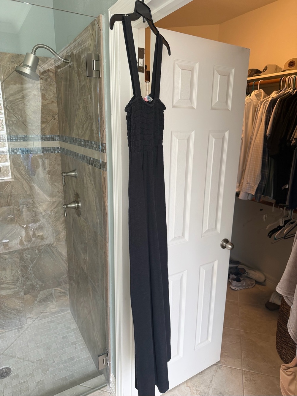 Free People Black Smocked Wide-Leg Jumpsuit